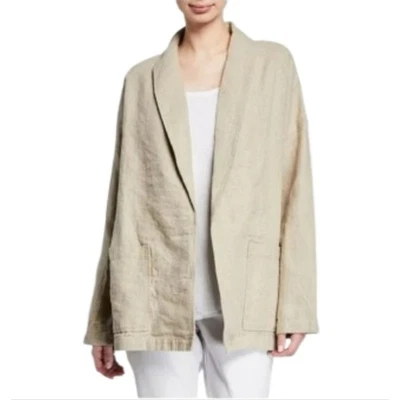 Eileen Fisher Tan Blazer Linen Shawl Collar Jacket Pockets Linen Natural Minimal - Image 1 of 4