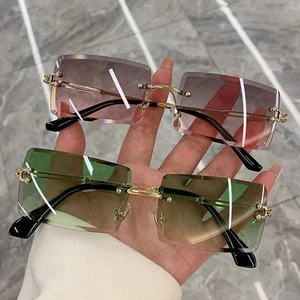 Vintage Rimless Sunglasses for Women Rectangle Gradient UV400 Travel Wear - Picture 1 of 17