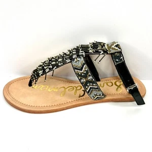 Sam Edelman Size 8 Beaded Fringe Gladiator Sandals Black Gray White NWOB - Picture 1 of 12