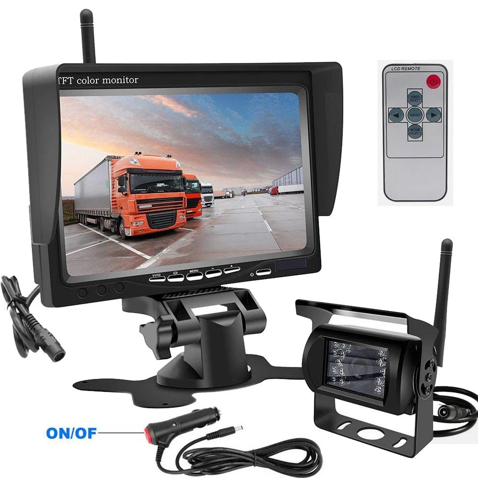 Wireless IR Backup Reverse Camera 7" LCD Monitor for 12-24V Truck Caravan RVs - Image 1 of 4