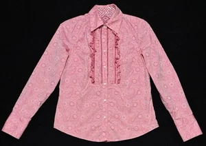 Robert Graham Pink Pleated Front Paisley Blouse Silk Trim Size Small Flip Cuff - Picture 1 of 10