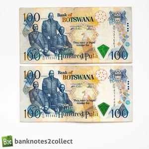 BOTSWANA: 2 x 100 Botswana Pula Banknotes. - Imagen 1 de 3