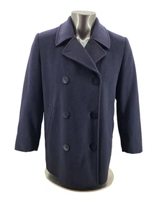 Vintage L.L. Abrigo Bean para mujer azul marino mezcla de lana cachemir doble botonadura - Imagen 1 de 16