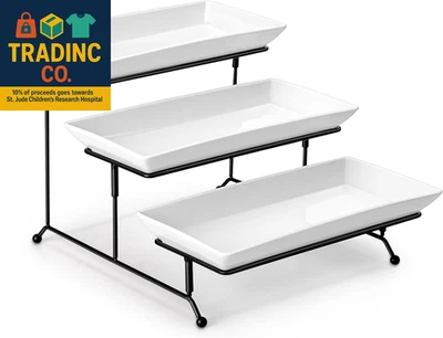 3 Tier Serving Trays for Party, Porcelain Serving Platters and Trays, 12 Inch Ti - Image 1 of 4