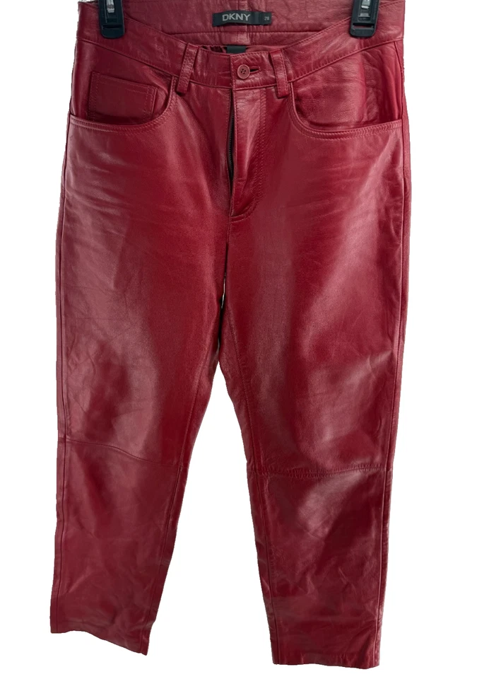 Pantalones DKNY forrados de cuero rojo suave para mujer DE COLECCIÓN Y2K 28x28 Foto 1 de 4