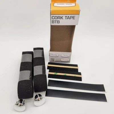 Cinta de manillar de bicicleta de carretera Serfas Cork negra con tapones PAQUETE ABIERTO Foto 1 de 2