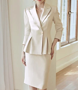 Women Suit Wrap Buttock Skirt Peak Lapel Dressy Business Workwear Casual Outfit - Picture 1 of 10
