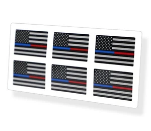 6 Mini Blue Red Line Flag USA American Sticker Car Tag Phone Police Fire Decal - Picture 1 of 2
