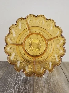 Amber Glass Brockway Daisy & Button Divided Relish Deviled Egg Tray 12" - Picture 1 of 5