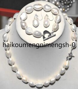 Natural 7-8/8-9/9-10mm White Baroque Freshwater Pearl Necklace Bracelet Earring