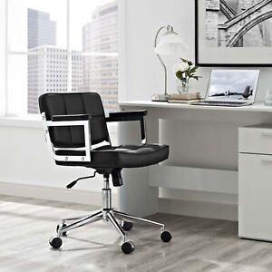 Modern Black Faux Leather Swivel Adjustable Midback Computer Desk Office Chair