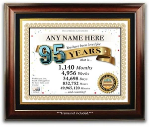 CERTIFICATO/CARTA COMPLEANNO 95° PERSONALIZZATO - 95 anni - REGALO REGALO - Foto 1 di 2