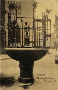 Nuremberg Baviera Franconia Central Postal 1907 Gänsemännchen Fuente Bronce Figura Estatua - Imagen 1 de 2