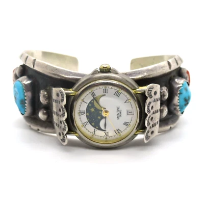 Milton Lasiloo Silber Armreif-Uhr Türkis Native Silver Watch Cuff Bracelet Zuni - Bild 1 von 4