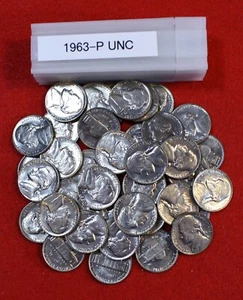 1963-P Jefferson Nickels 40 Coin roll UNC - Picture 1 of 3