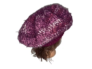 Crochet Rasta Hat Cap Beret Purple Pink Plum Knit Crochet - Picture 1 of 3