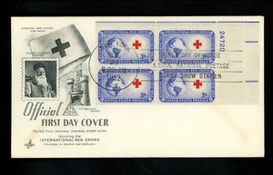 US FDC #1016 Artcraft M-4 Variety 1952 New York NY Red Cross HC Plate Block PB - Picture 1 of 2