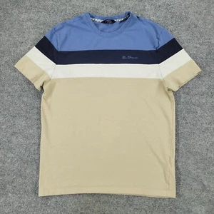Ben Sherman camicia uomo media beige blu logo a righe girocollo manica corta - Foto 1 di 14