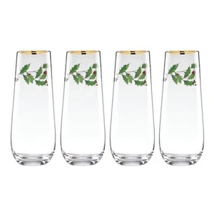 Lenox 889237 Holiday 4-Piece Stemless Flute Set Christmas Theme - Picture 1 of 2