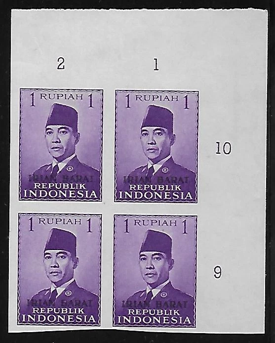 Irian Barat 1963 ZBL 17A bloque de margen perforado de 4 MNH EN MUY BUEN ESTADO/VALOR CAT $250 Foto 1 de 1