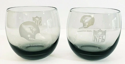 Vintage NFL St Louis Cardinals 8 Oz Old Fashion Whiskey Glass Set of 2 Smokey Cover