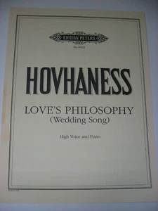 Alan Hovhaness Love's Philosophy hohe Stimme & Klavier Noten Hochzeitslied - Bild 1 von 3