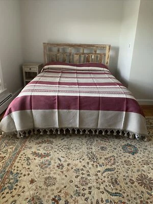 墨西哥瓦哈卡州手工织机大号棉质床罩。 97 英寸 W X 107 英寸 L 码 — 第 1/4 张图片