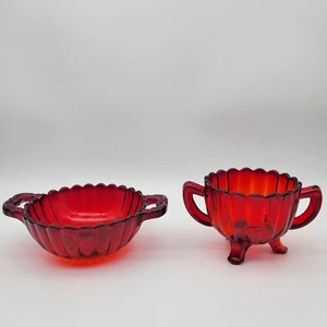 Vintage Amberina Imperial Glass 2 Bowls Deep Red Footed Sugar Bowl Cottagecore - Picture 1 of 10