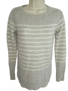 C & C California 100% 2-ply Cashmere Gray Striped Crew Neck Sweater XS - Picture 1 of 5
