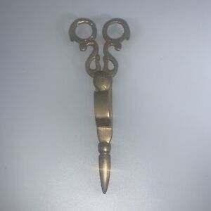 Vintage Solid Brass Metal Candlewick Antique Cutter Snuffer Scissors 7”