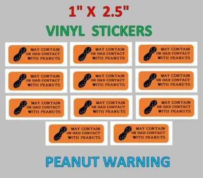 11 Stickers for Peanut Allergy Warning 1" x 2.5" Vending Vendstar Candy Machine