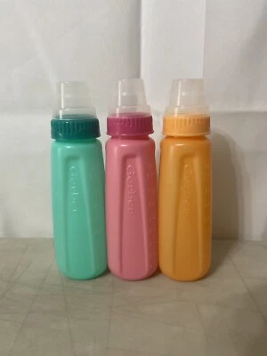3 biberones vintage Gerber colores pastel plástico 8 OZ Sin pezones que elijas  Foto 1 de 4