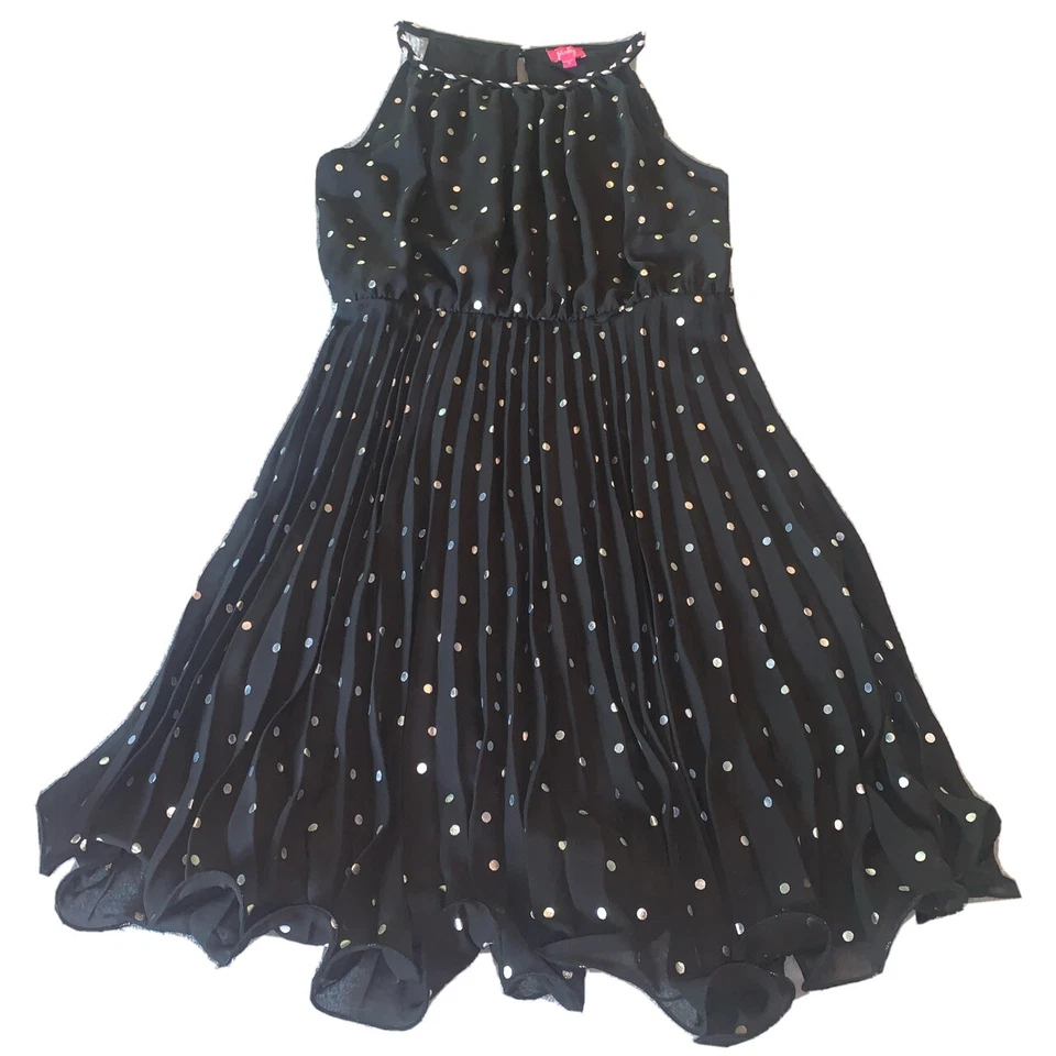 Vestido de Gasa Falda Plisada Lunares Negro Plateado Pinky Talla 14 para Niña Usado en Excelente Condición Foto 1 de 4