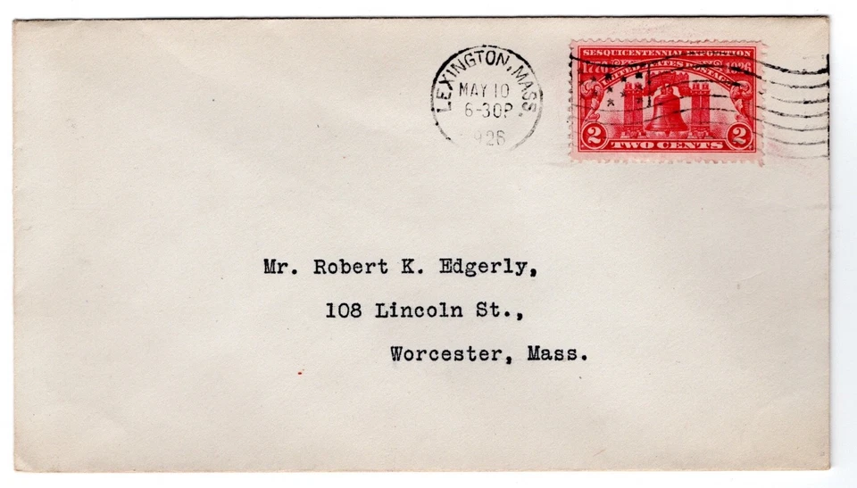 #627 Sesquicentennial Exposition 1928 FDC -  Unofficial U/O Lexington MA Flag - Image 1 of 2