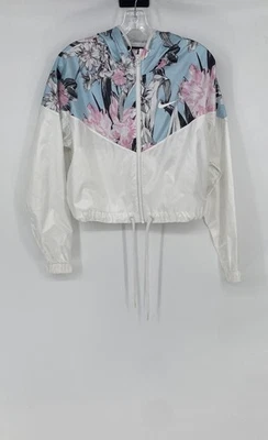 Chaqueta cortavientos Nike para mujer blanca floral manga larga cremallera completa talla S Foto 1 de 4