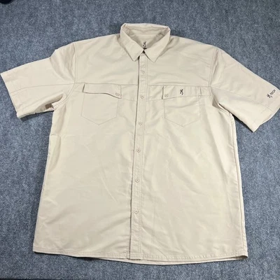 Browning XXL 2TG Fishing Shirt Mens Short Sleeve Outdoor Beige Button Up - Image 1 of 4