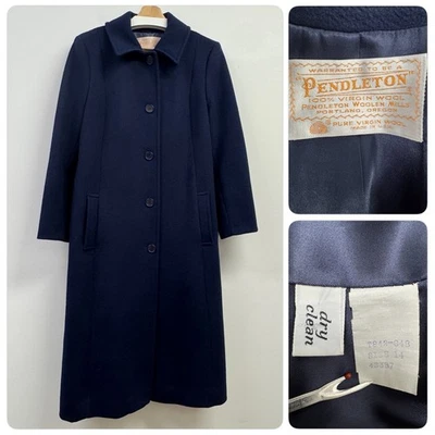 复古 60 年代 70 年代 Pendleton 海军蓝羊毛大衣 尺寸 M (14) — 第 1/4 张图片