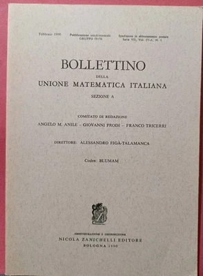 BOLLETTINO DELLA UNIONE MATEMATICA ITALIANA Febbraio 1990- ZANICHELLI - Immagine 1 di 2