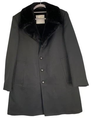 London Fog Mens Black Wool Over Coat Faux Fur Collar Size 38 RJ10624 - Image 1 of 4