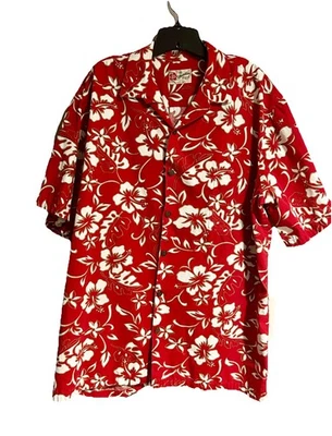 Camisa masculina Hilo Hattie The Hawaiian original XXL vermelha floral Aloha Camp - Imagem 1 de 4