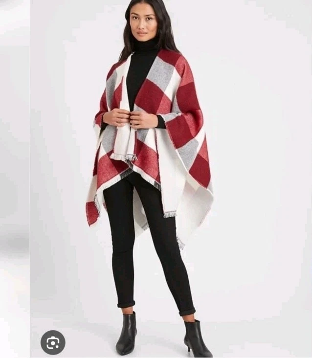 Poncho xadrez vermelho e branco Banana Republic tamanho único - Imagem 1 de 4