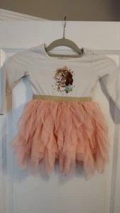 Disney, Girl's Moana Dress, Size 2t Tulle Skirt Pink Cream Super Cute! EUC - Picture 1 of 5