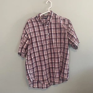 Basic Editions Men Casual Preppy Plaid Button Down Short Sleeve Shirt Red Medium - Picture 1 of 5