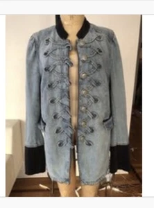 Structured Faded Denim FREE PEOPLE Sgt Pepper Military Inspired Jacket XL NWT - Picture 1 of 12