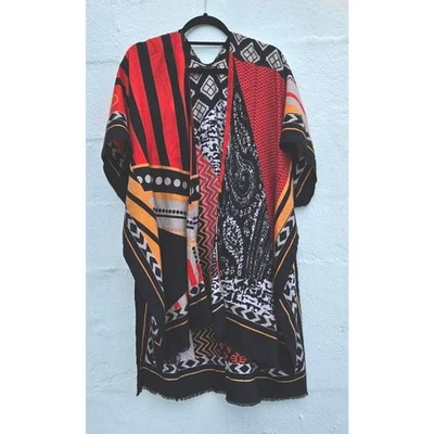 Do Everything In Love Kimono Duster Red Fringe Open Cardigan Artsy Art To Wear  - Image 1 of 4
