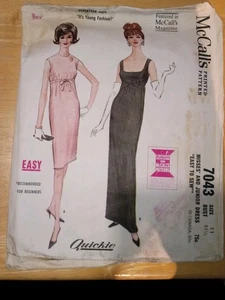 1960s Vintage McCalls 7043 Sewing Pattern Beginners Quickie Empire Style Dress - Picture 1 of 3
