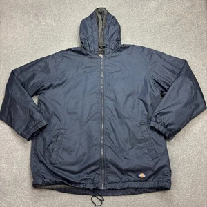 Dickies Jacket Adult Large Blue Chore Work Wear Fleece Lined Hood Coat Men - Picture 1 of 10