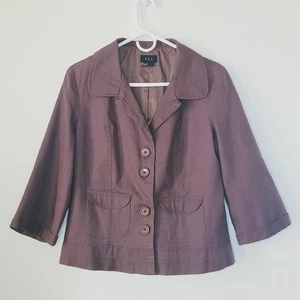 Vintage RQT Jacket Linen Cotton Women Medium Lined Brown Buttons Collared Fall - Picture 1 of 11