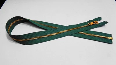 24 inch #5 Hunter Green & Yellow Brass Metal Separating YKK Zipper New! - Image 1 of 3