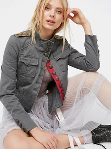 Chaqueta $168 Free People "Oficial encogido" Estilo Militar Negra Gris Oscuro S Nueva sin Etiquetas - Imagen 1 de 9